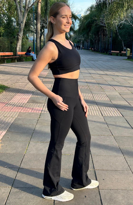 High Waist Flare Pants - Black