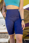 High Waist Vortex Long Shorts - Navy