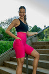High Waist Long Shorts - Unleashed Fuchsia