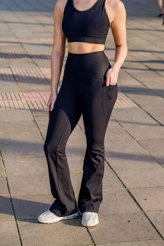 High Waist Flare Pants - Black